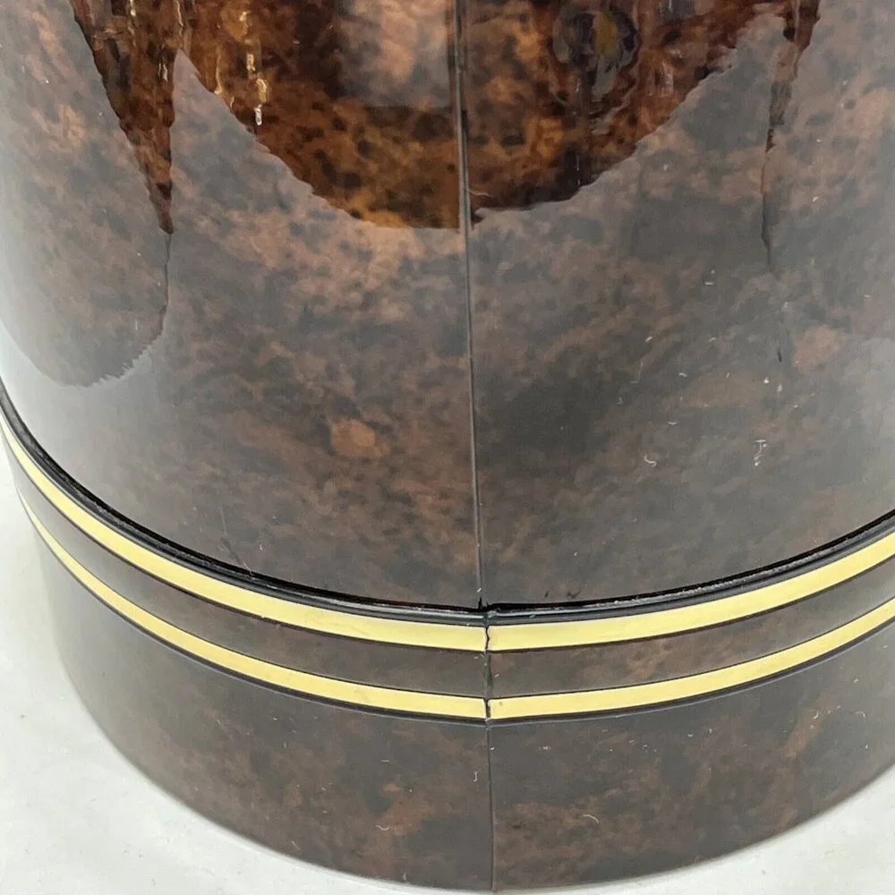 Mid-Century Faux Brown Tortoise Shell Vinyl Ice Bucket Vintage Man Cave